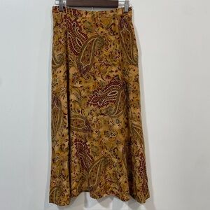 Liz Claiborne Collection Cottagecore Earth Tones Paisley Silk Maxi Skirt Size 10